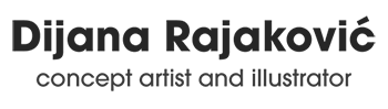 Logo image with the artist's name and field of work: Dijana Rajakovic, concept artist and illustrator
