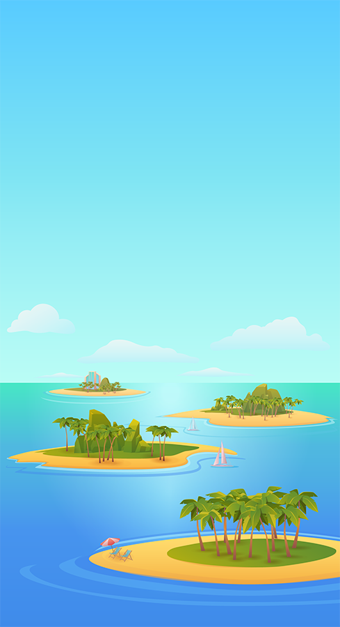 Motivation+ background image featuring a bright and sunny archipelago.