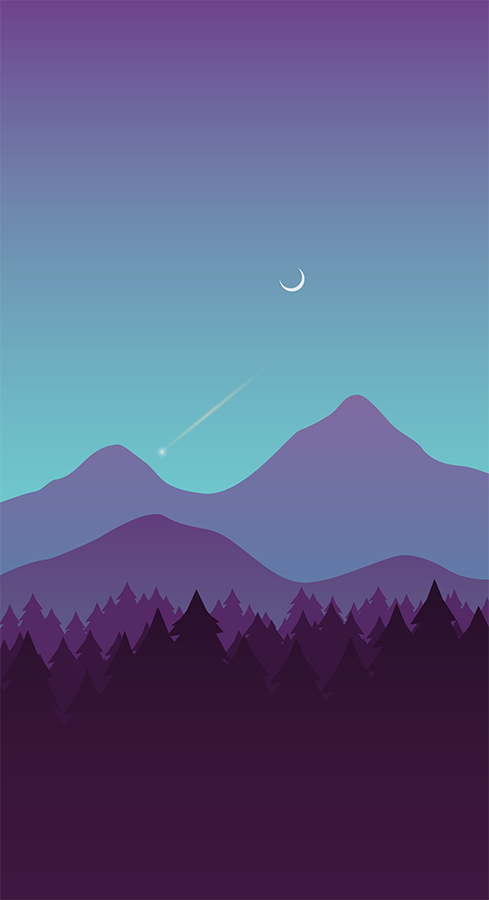 Motivation+ background image featuring a forest and mountains at dusk with a shooting star in the background.