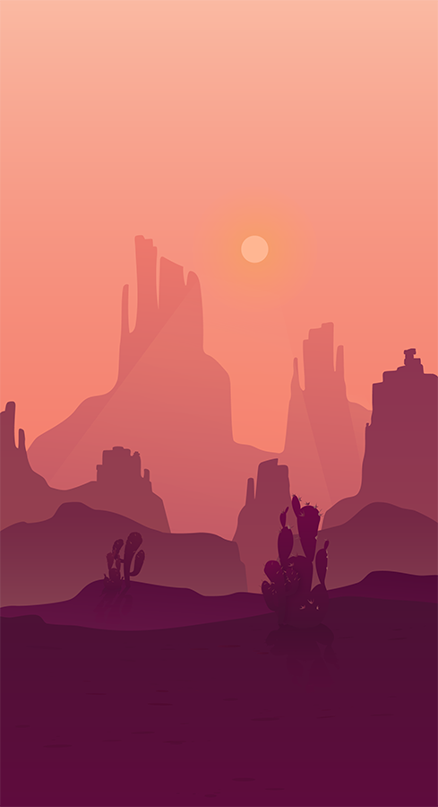 Motivation+ background image featuring a hazy rocky desert with cacti and ragged cliffs.