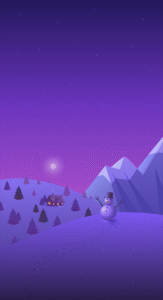 Motivation+ background image featuring a snowy mountain night and a happy snowman.