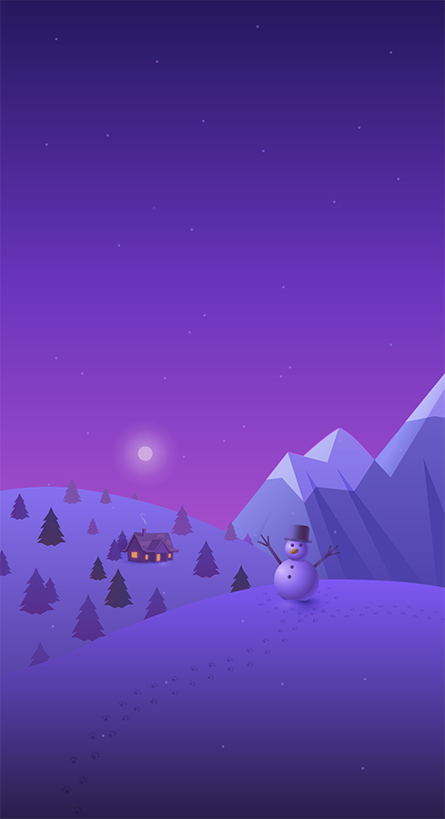 Motivation+ background image featuring a snowy mountain night and a happy snowman.