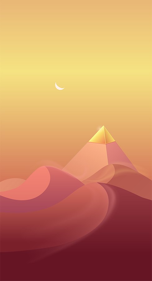 Motivation+ background image featuring a pyramid surrounded by sandy dunes.