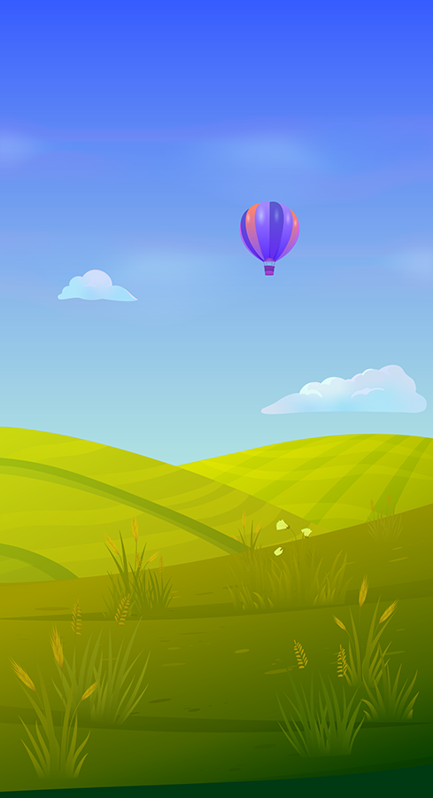 Motivation+ background image featuring sunny fields and an air balloon.